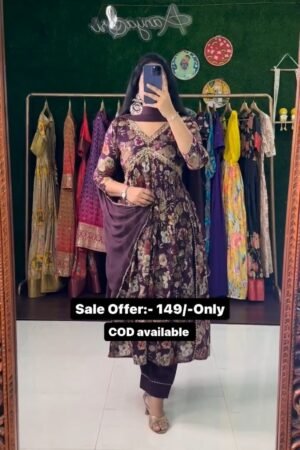 Purple Color Alia Cut Floral Printed Suit Set