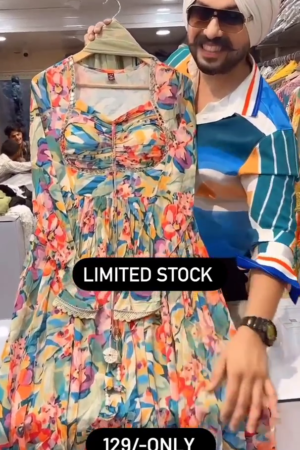 Multi-Coloured Printed Flared Long Kota Kurta