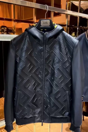 Black Leather Hooded