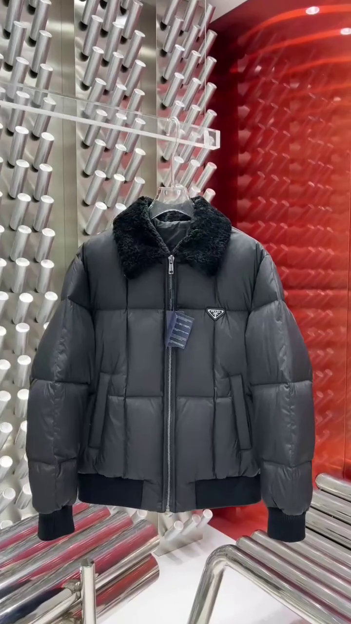 Prada Jacket Puff Black With Fur