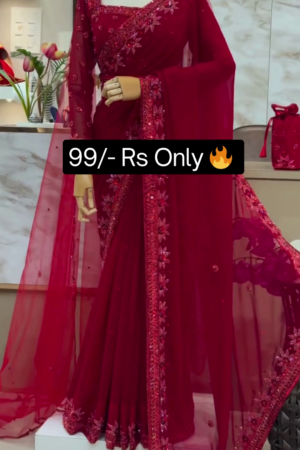 Solid Ready to Wear Saree with Stitched Blouse