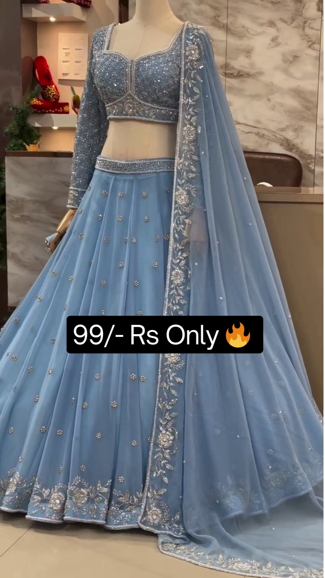 Sky blue georgette heavy embroidered wedding lehenga choli