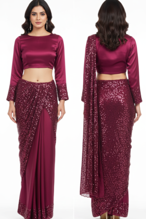 Plain Bollywood Silk Blend Satin Saree – Elegance Meets Glamour