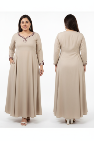 Embroidered Round-Neck A-line Dress with Flounce Sleeves – Elegant Women’s Party & Casual Wear