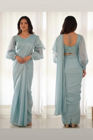 Elegant Embroidered Ruffled Saree – Graceful & Festive Ethnic Wear for Women