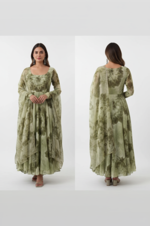 Women’s Floral Print Anarkali Kurta with Pants & Dupatta – Timeless Ethnic Elegance