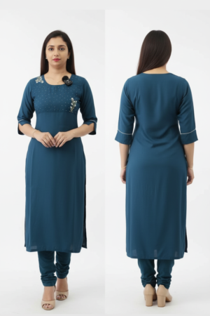 Floral Embroidered Thread Work Straight Kurta with Trousers – Elegant Ethnic Wear for Women