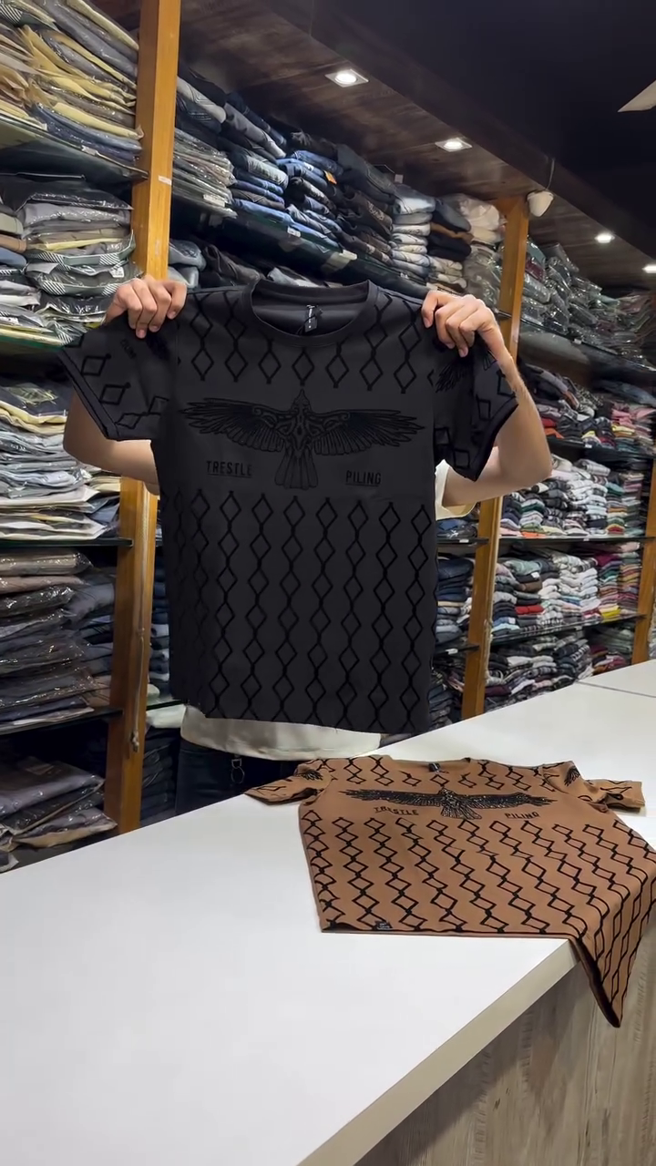 Men Printed Round Neck T-shirt Brown - Image 4